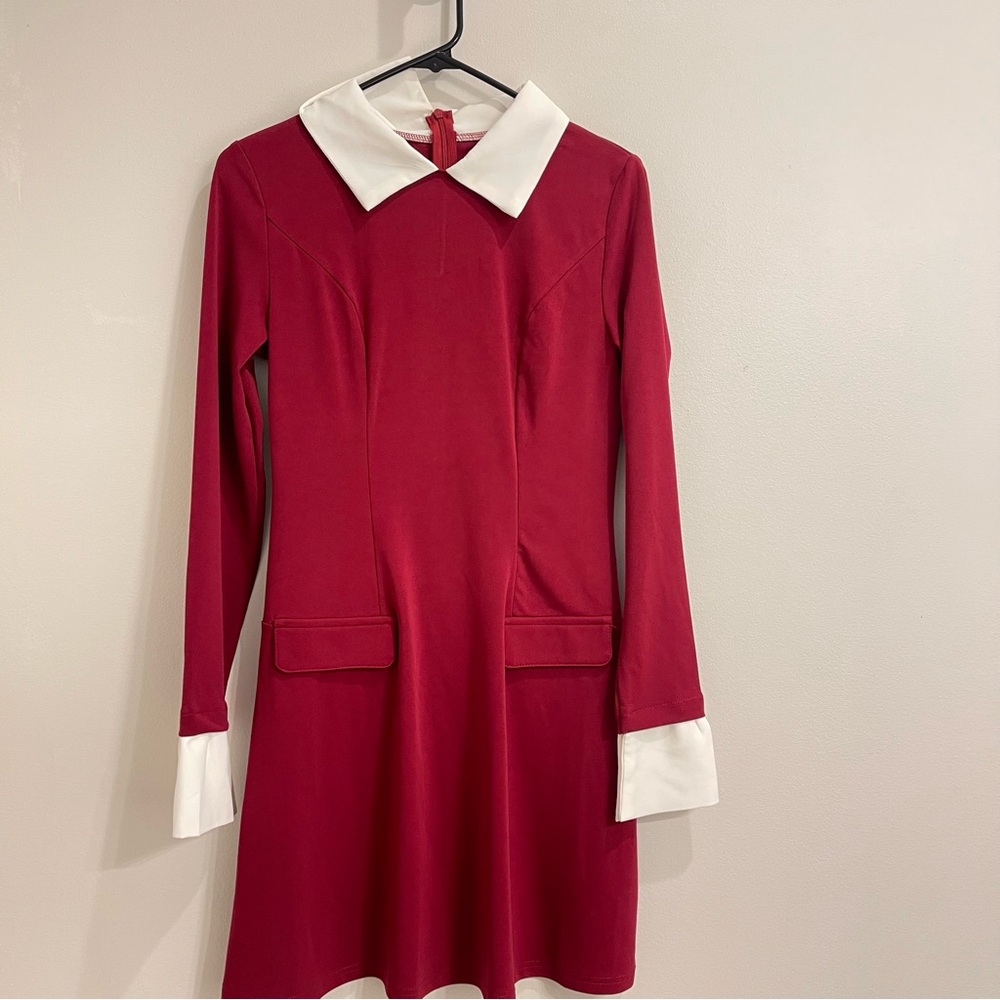 SHEIN Red and White Sheath Dress with Peter Pan Collar